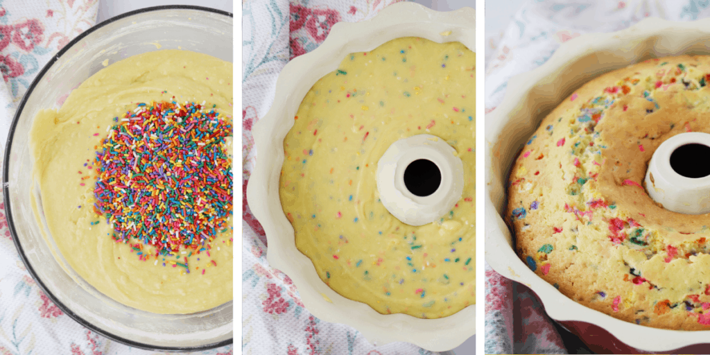 how to make lemon funfetti bundt cake, birthday bundt cake, funfetti cake