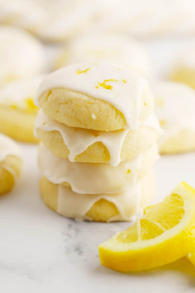Meltaway Lemon Cookies recipe, topped with lemon glaze.