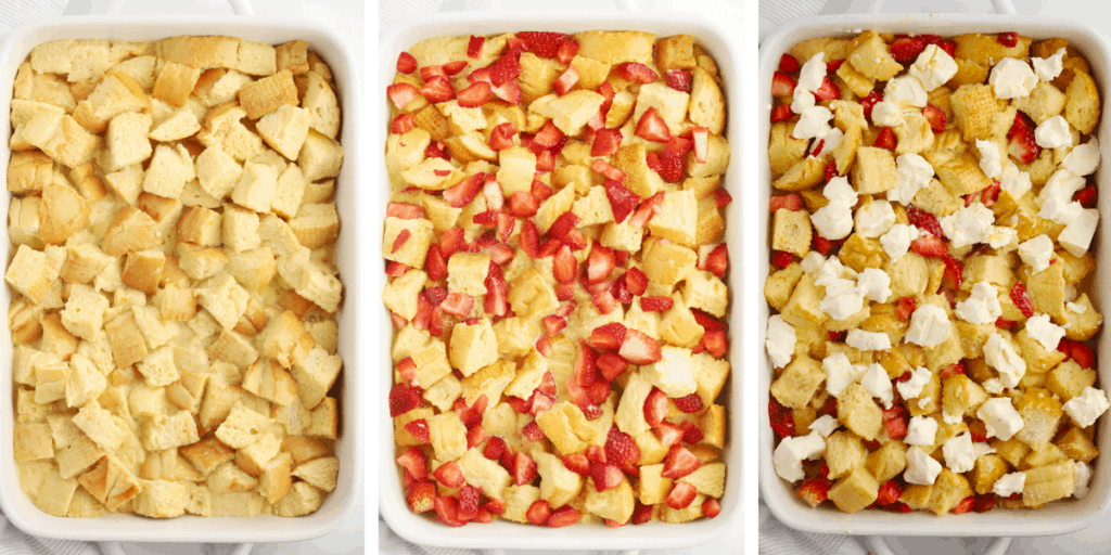 how to make strawberry french toast bake recipe, stuffed strawberry french toast. French toast casserole with strawberries.