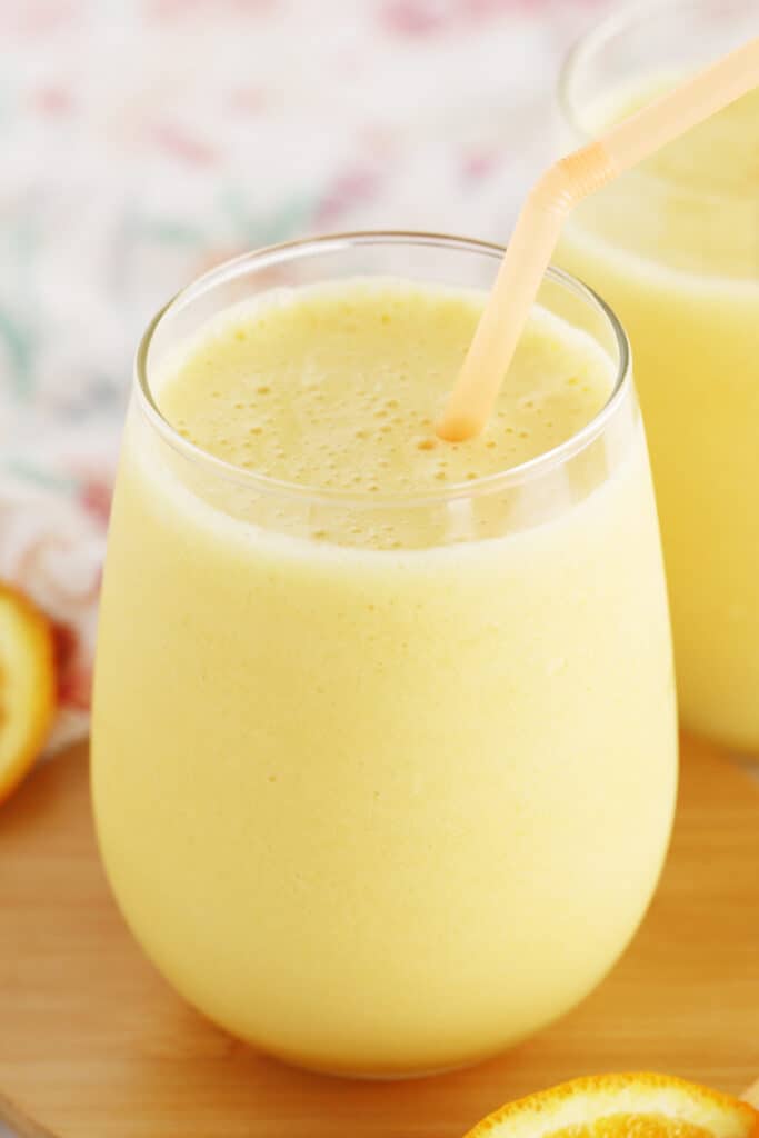 Orange Julius recipe in a glass cup, brunch drinks