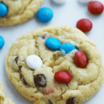 red, white and blue M&ms, 4th of july cookies