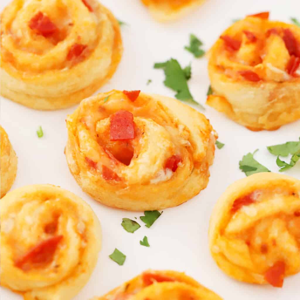 pizza pinwheels made with pillsbury crescent rolls dough, football party foods.