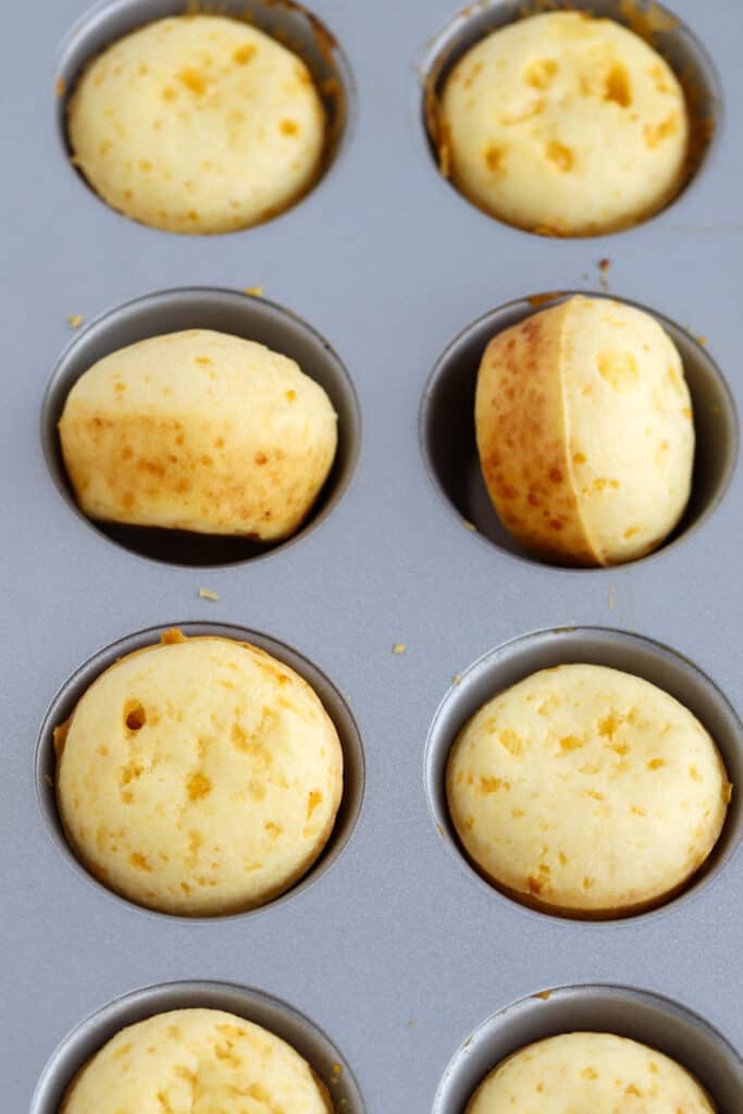 Brazilian Cheese Bread baked inside muffin tins. Brazilian cheese balls, Brazilian cheese ball.cheese bread brazillian recipe. 