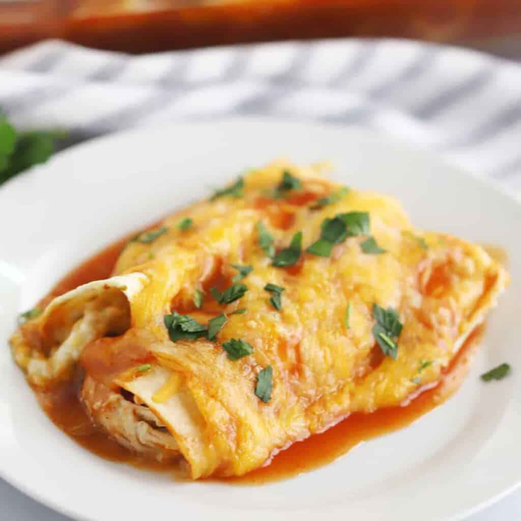 easy red chicken enchilada recipe, cheap and quick dinner ideas, cheap recipes.