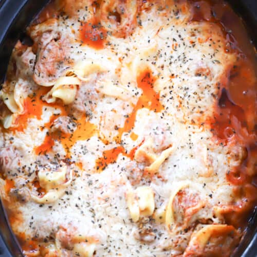 Slow Cooker Tortellini Pasta Bake - The Carefree Kitchen