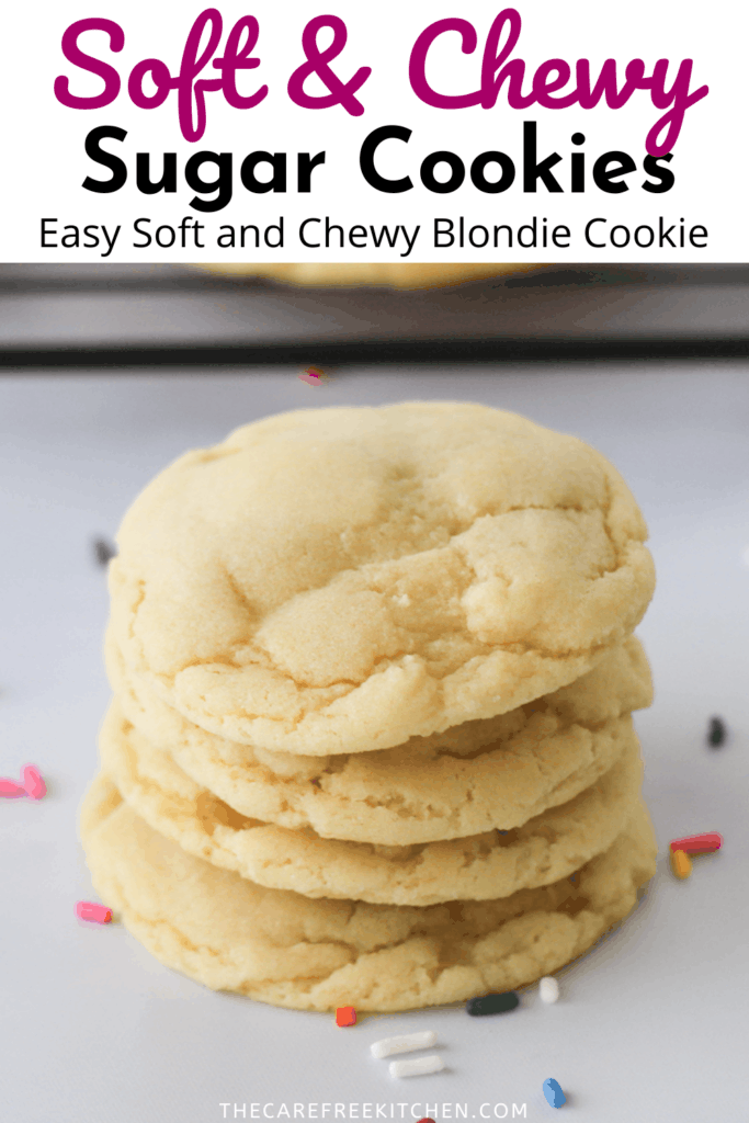 Pinterest pin for Chewy Sugar Cookie recipe, drop sugar cookies reicpe.