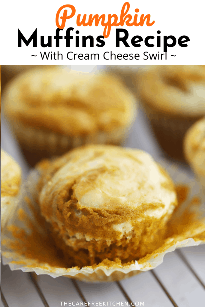 Pinterest pin for Pumpkin Muffins with Cheesecake Swirl.