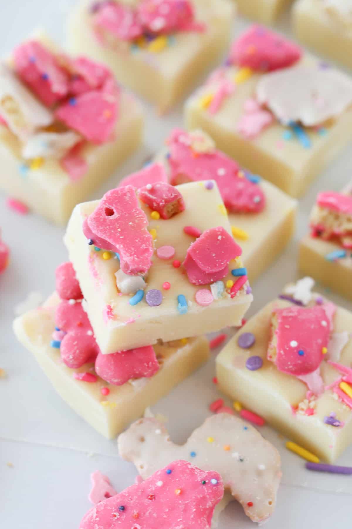 Animal Cookie Fudge stacked on top of each other