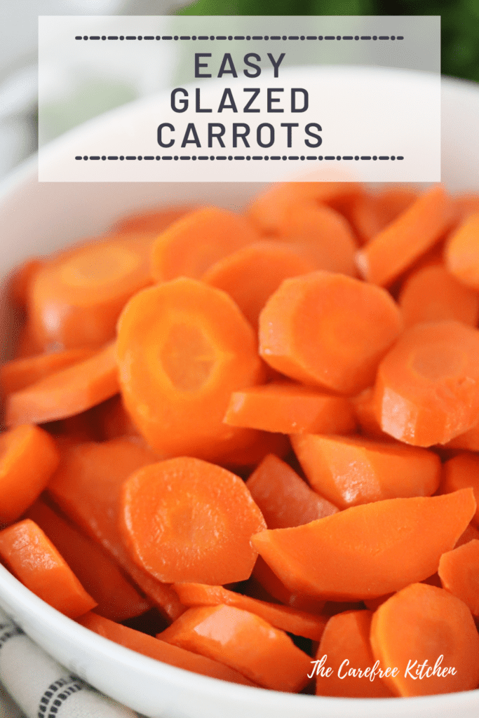 brown sugar glazed carrots in a white serving bowl, brown sugar glazed carrots stovetop, frozen carrots recipe, honey glazed carrots brown sugar. glazed carrots recipe easy.