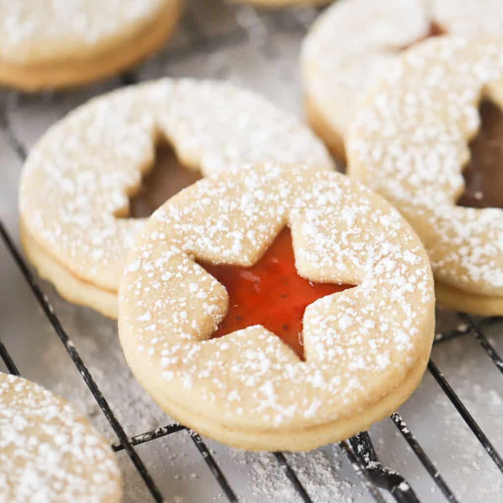 best old fashioned linzer cookie recipe, perfect for a holiday cookie board.