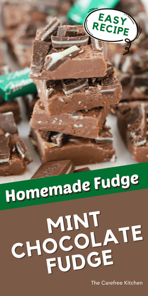Pinterest image for andes mint chocolate fudge