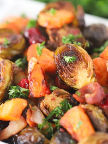 roasted Brussel sprouts and sweet potatoes with cranberries