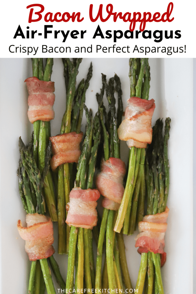 air fryer bacon wrapped asparagus, served as an easy bacon side dish for any holiday or family dinner