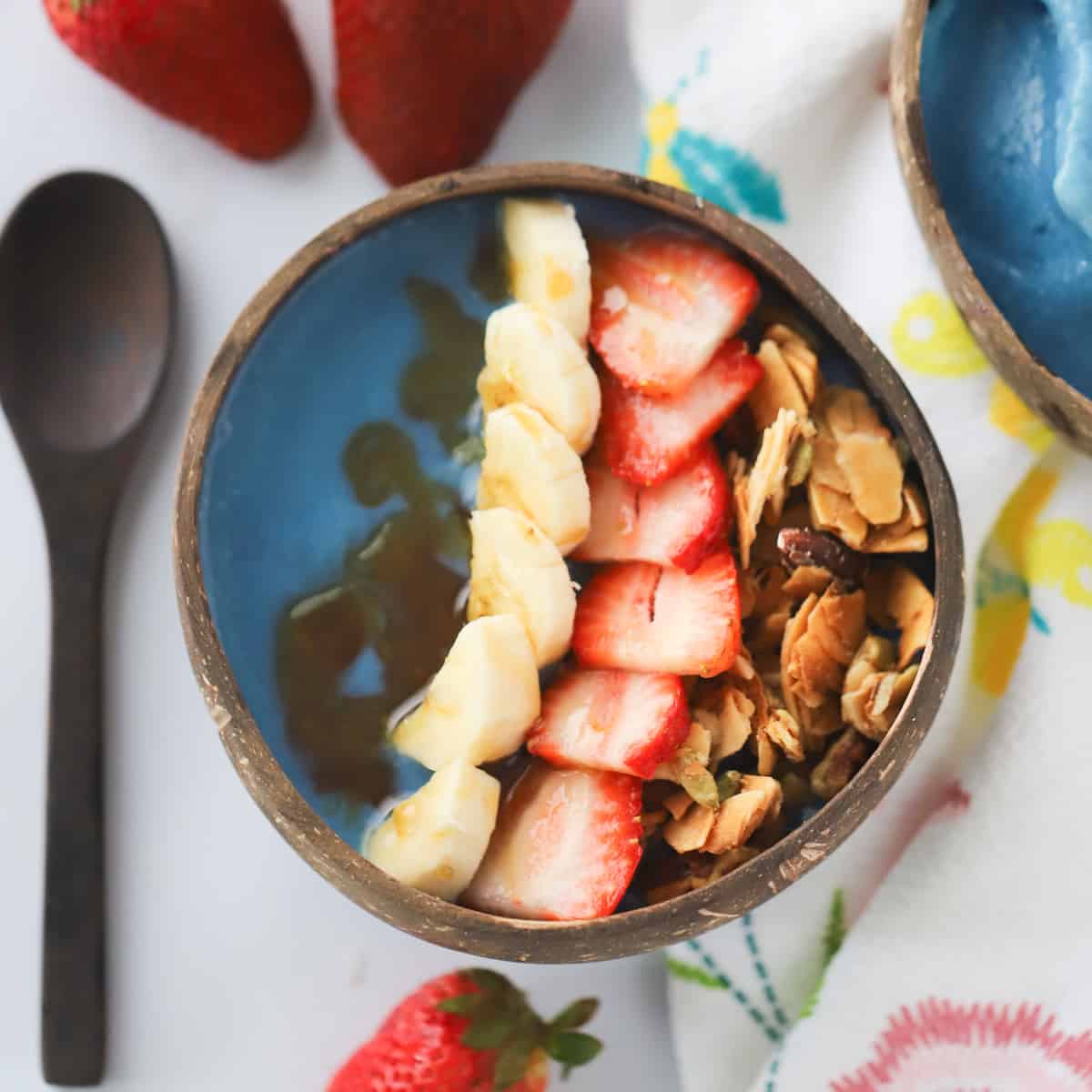 blue smoothie bowl with fruit