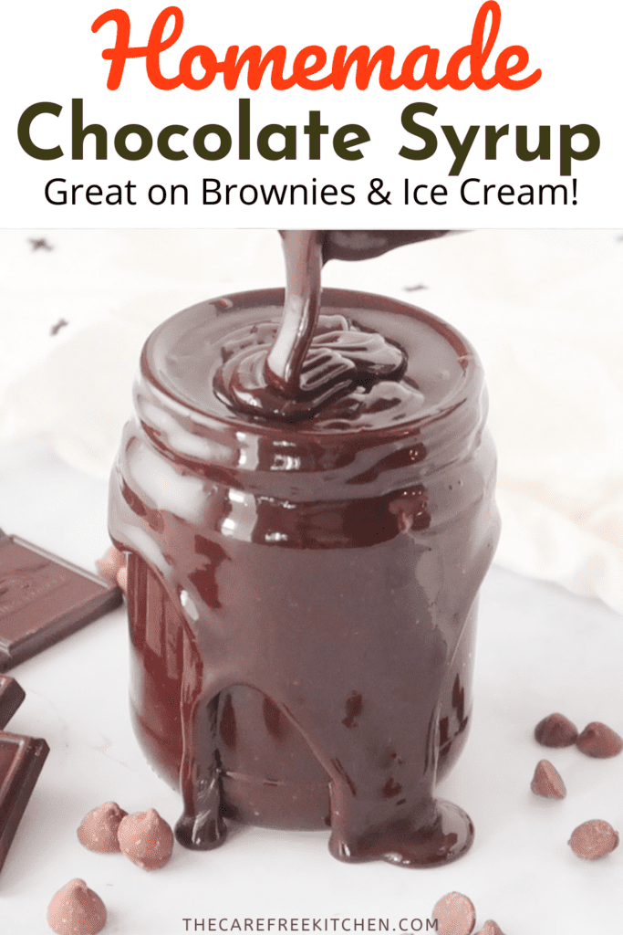 chocolate sauce being poured into a jar, recipe for chocolate syrup. 