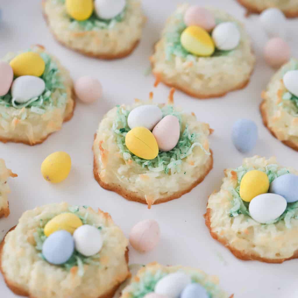 coconut macaroon bird nests, easter nests recipe, easter macaroon recipe. 