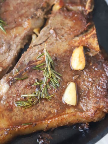 recipe for pan seared steak, stovetop recipe, pan seared steak finish in oven, finish steak in oven.