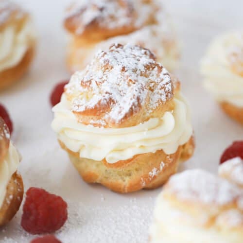 Pâte À Choux with custard filling, cream puffs with custard filling, custard cream puffs.
