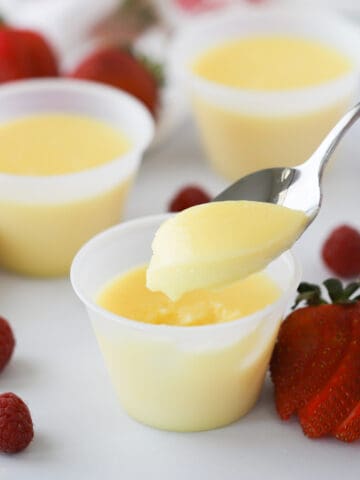 vanilla pudding in a small cup