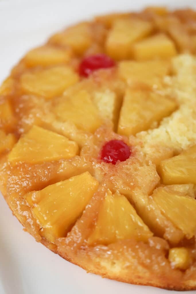 The top of an upside down pineapple cake. best pineapple upside down cake.