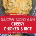 recipe for Cheesy Chicken and Rice Crockpot, chicken and rice in crock pot.