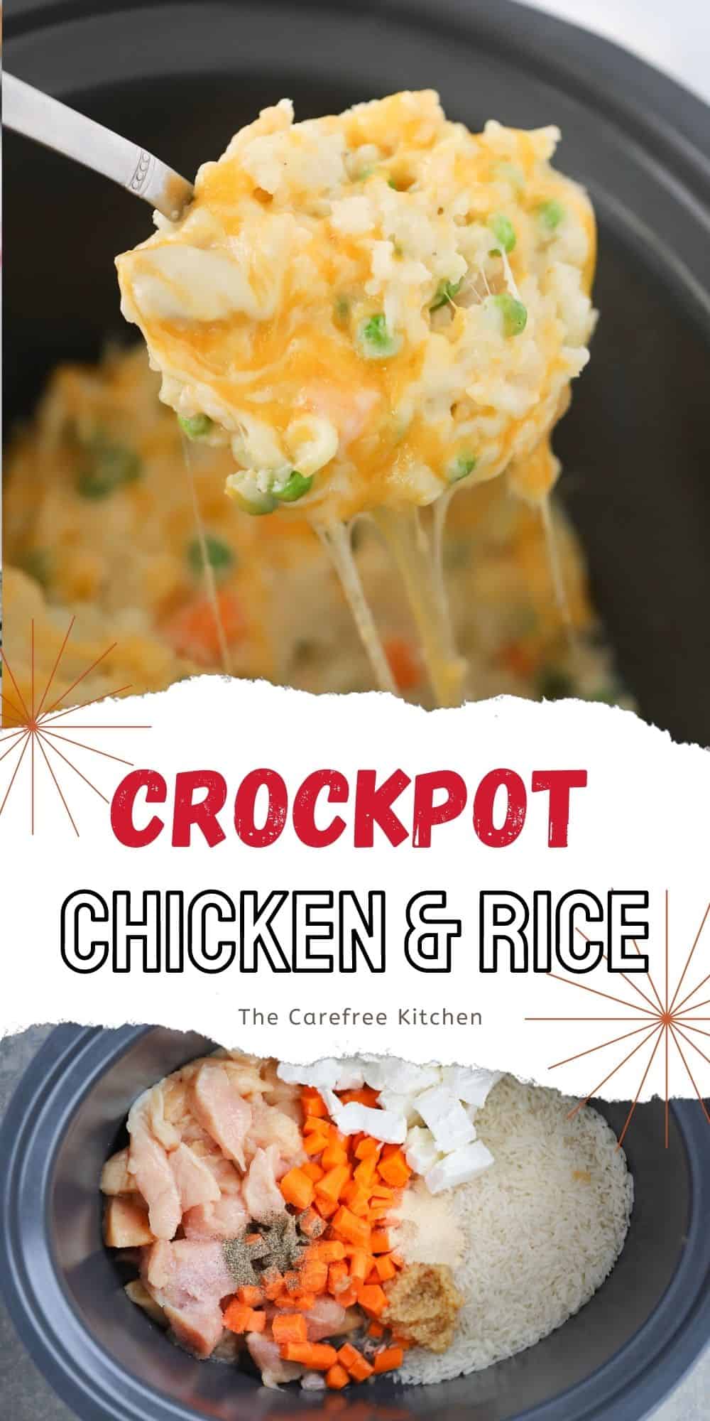 Crockpot Cheesy Chicken And Rice - The Carefree Kitchen