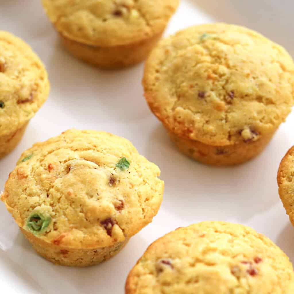 Cornbread muffins with ham and cheese. easter muffins for easter dinner