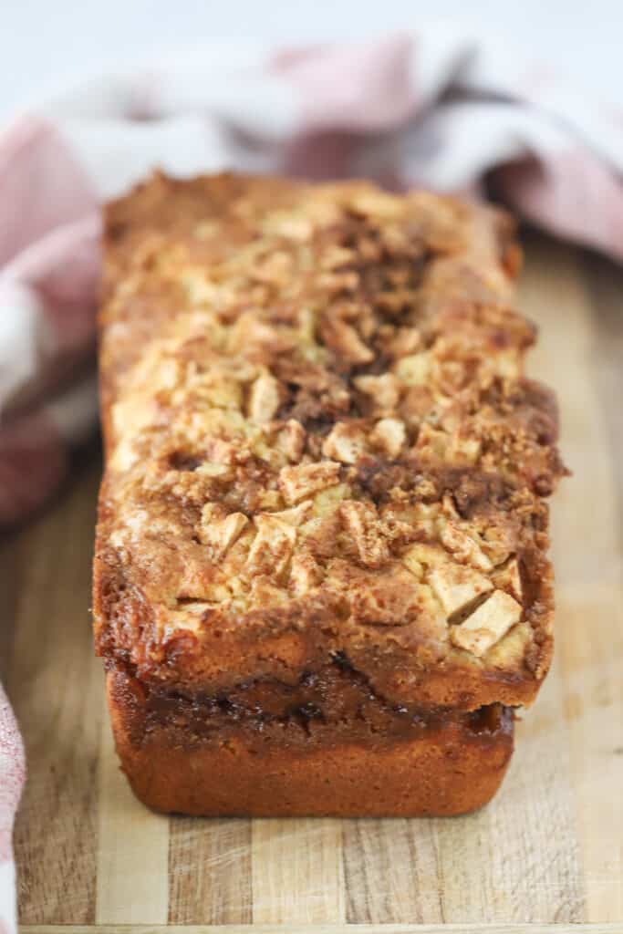 Apple cinnamon bread on a tabletop, recipe for apple cinnamon bread.