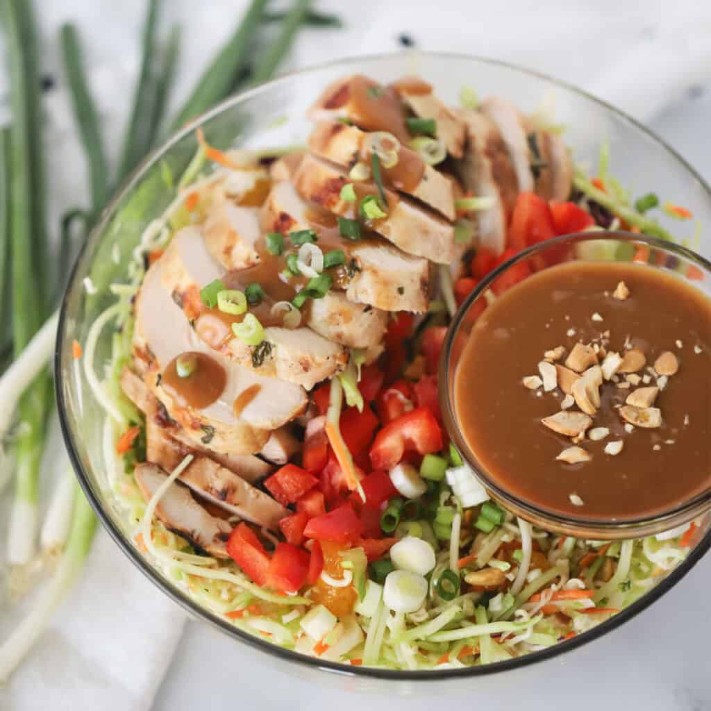 Thai chopped salad with grilled chicken, thai crunch salad, thai chopped chicken salad recipe.