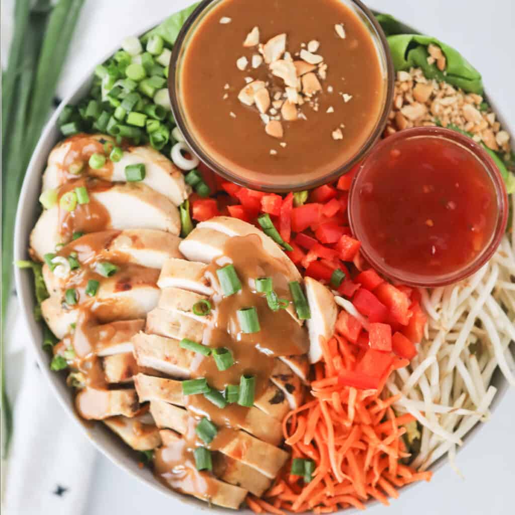 Thai chicken salad with peanut dressing, quick easy healthy dinner ideas, quick easy dinner ideas . 
