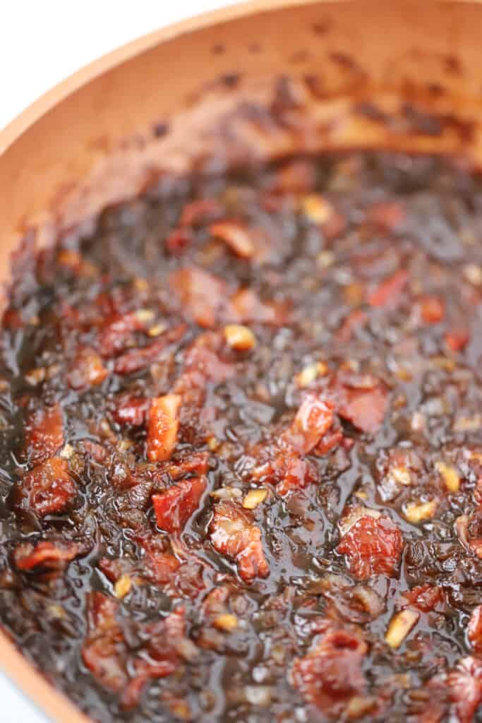 A large pot full of Bacon Jam cooking.