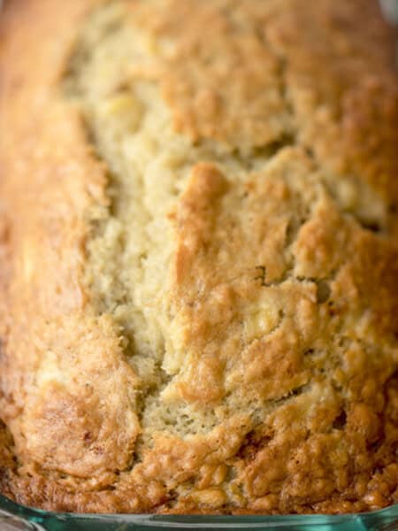 moist banana bread recipe in a glass pan, best banana bread recipes.