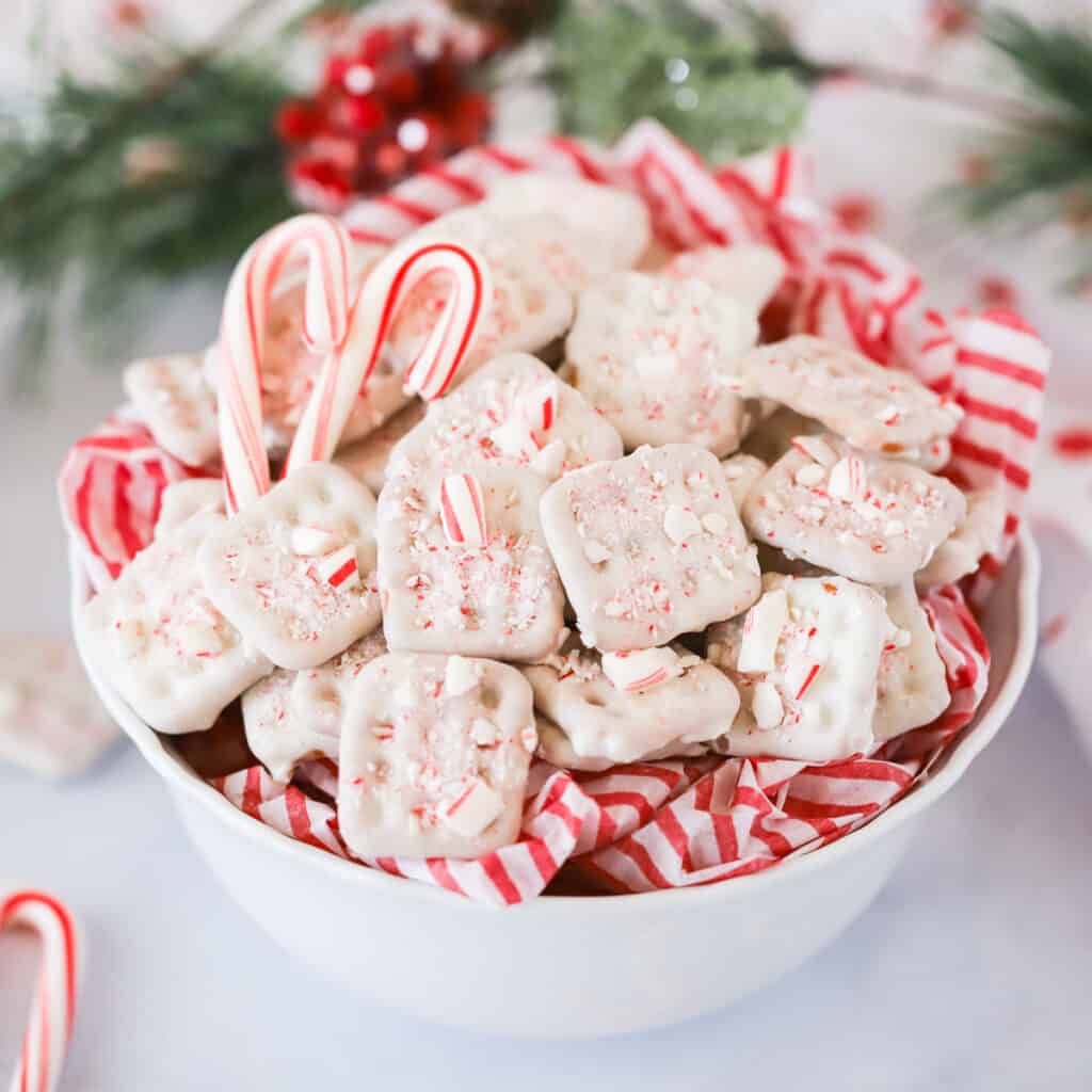 Chocolate covered peppermint pretzels, an easy christmas candy to make.