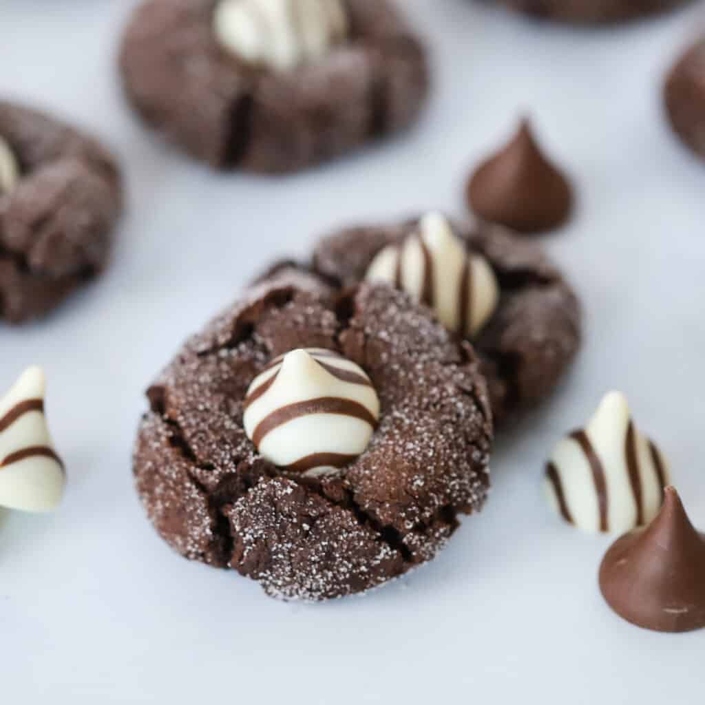 how to make double chocolate kiss cookies with a chocolate kiss in the center.