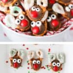 rolo pretzel reindeer candy, easy christmas candy recipe