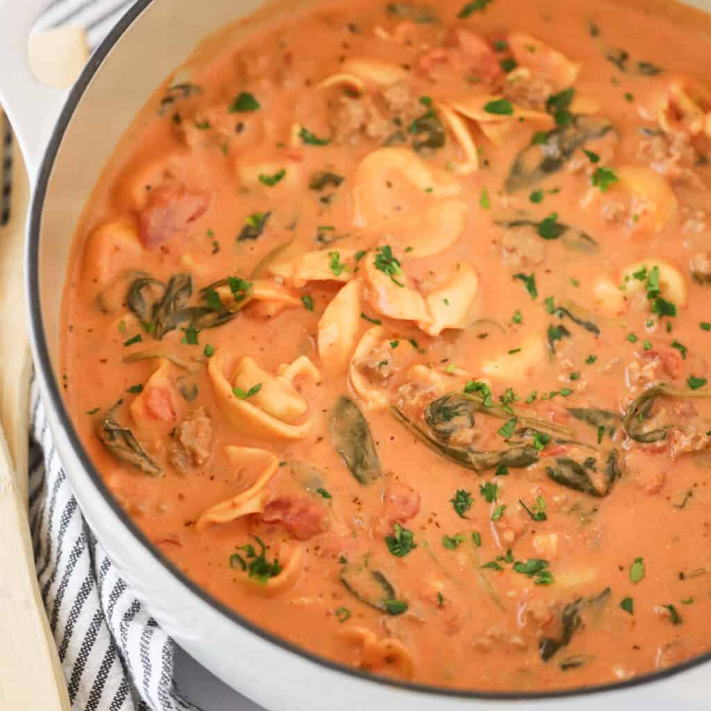 creamy tortellini soup, creamy tortellini soup with sausage.