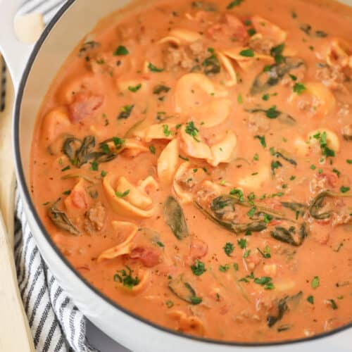 creamy tortellini soup, creamy tortellini soup with sausage.