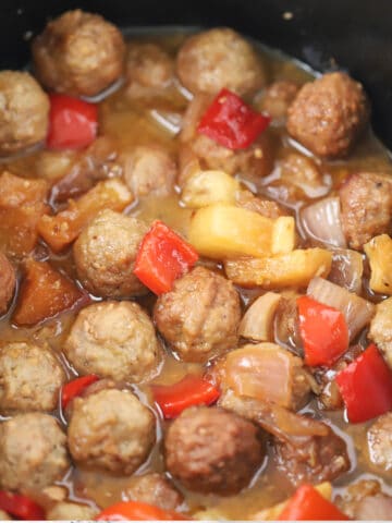 how to make Sweet and Sour Meatballs in crockpot recipe. easy dinner idea.