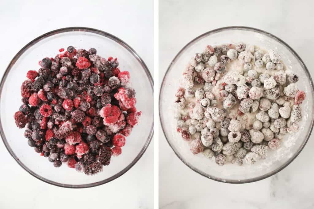 Mixed berries in a bowl for making the best Berry Crisp. 