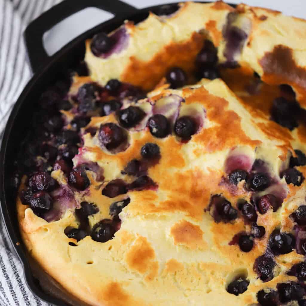 lemon blueberry dutch baby pancake, breakfast recipe.