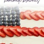 Pinterest pin for American Flag Brownies, brownie american, american desserts, flag cake.