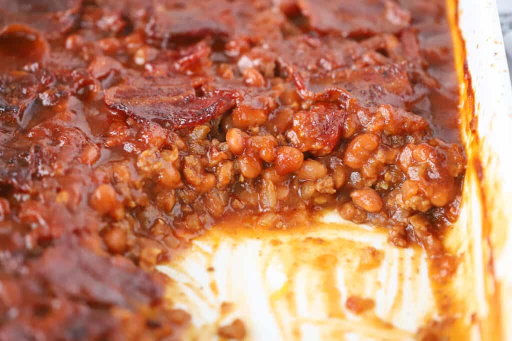 Baked beans with bacon; best baked beans; homemade baked beans.