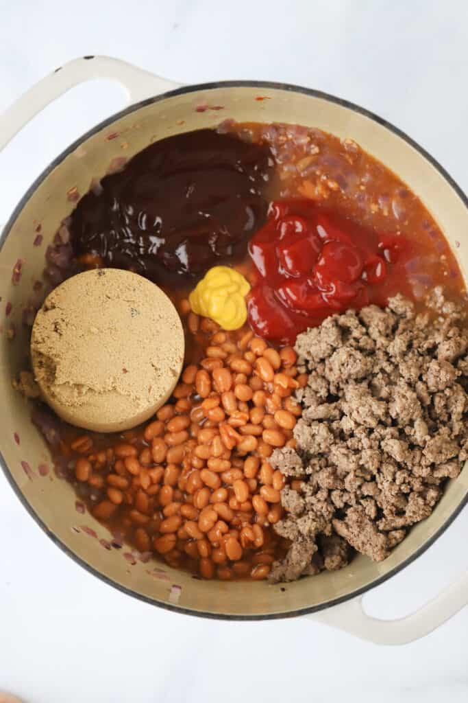 Ingredients to make The Best Baked Beans Recipe; how to make baked beans in the oven. Baked beans with ground beef recipe. Homemade baked beans.