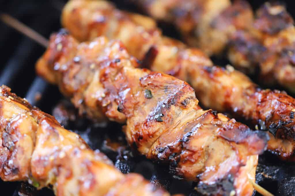 Grilled teriyaki chicken kabobs on the grill. Best chicken kabob recipes. Teriyaki chicken skewers.