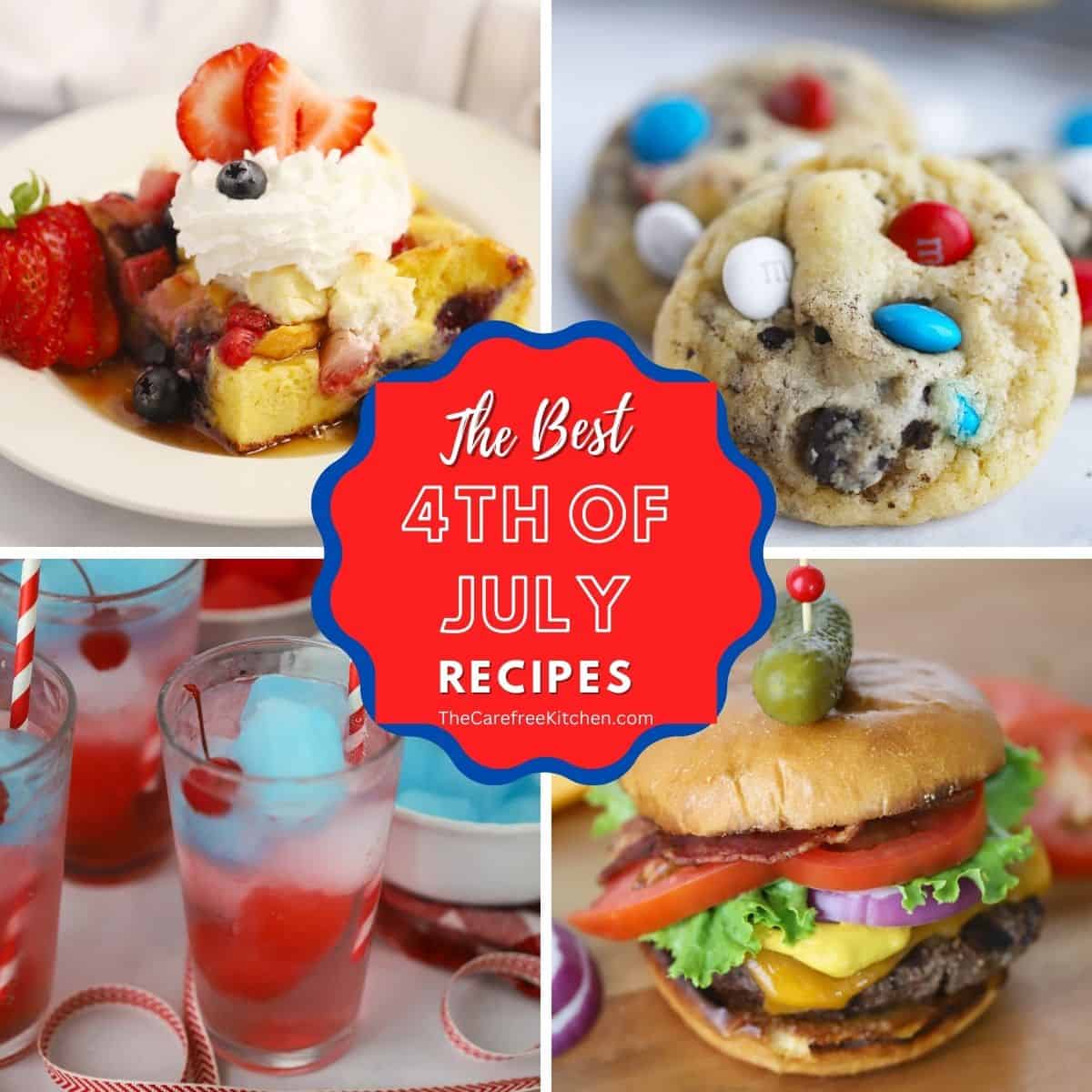 best 4th of July recipes, menu ideas. red white and blue recipes, bbq recipes, bbq side dishes to take to a potluck.