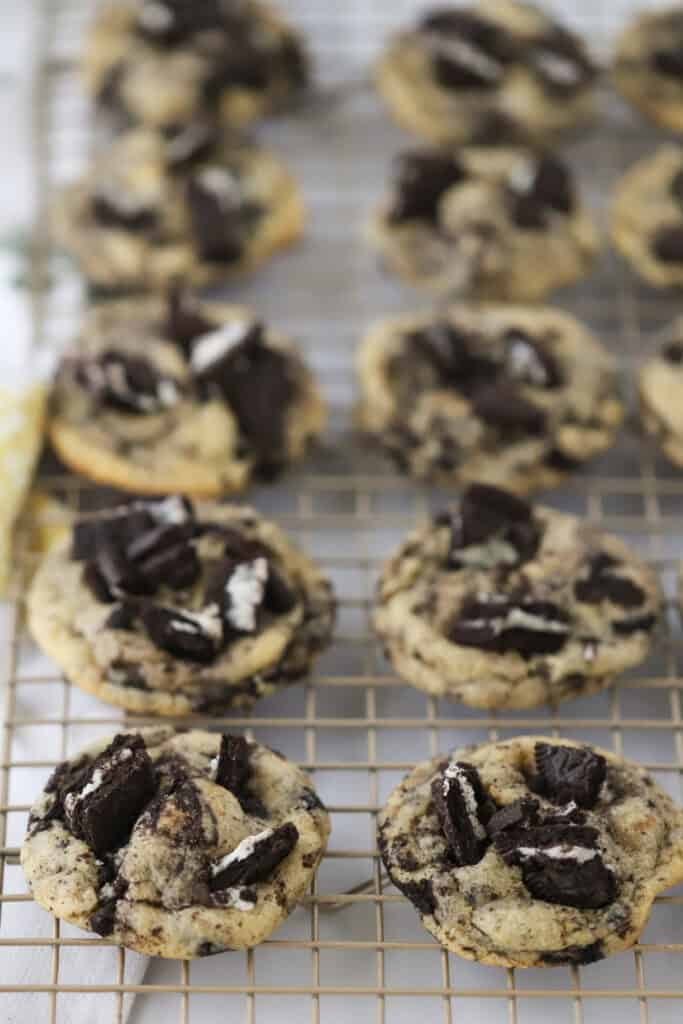 crushed oreo cookies cooling on a wire rack, oreo cookie recipe