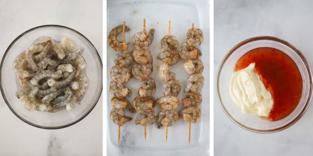How to make this grilled bang bang shrimp recipe, healthy bang bang shrimp, air fryer bang bang shrimp, what to serve with bang bang shrimp.