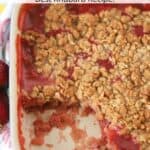 how to make homemade strawberry rhubarb crisp, rhubarb recipe, crisp with oat topping recipe.