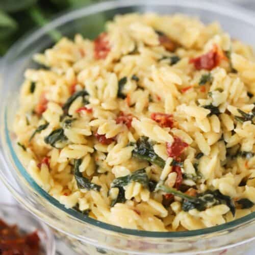 how to make tuscan orzo, sun dried tomato orzo recipe.