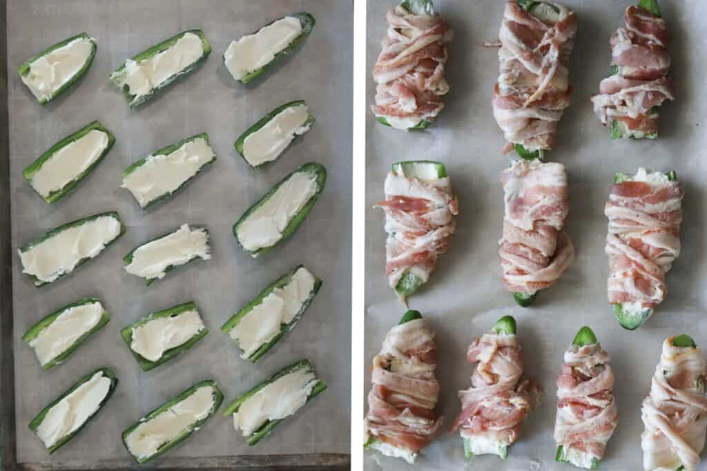 bacon wrapped jalapeno poppers mummy appetizers for halloween.